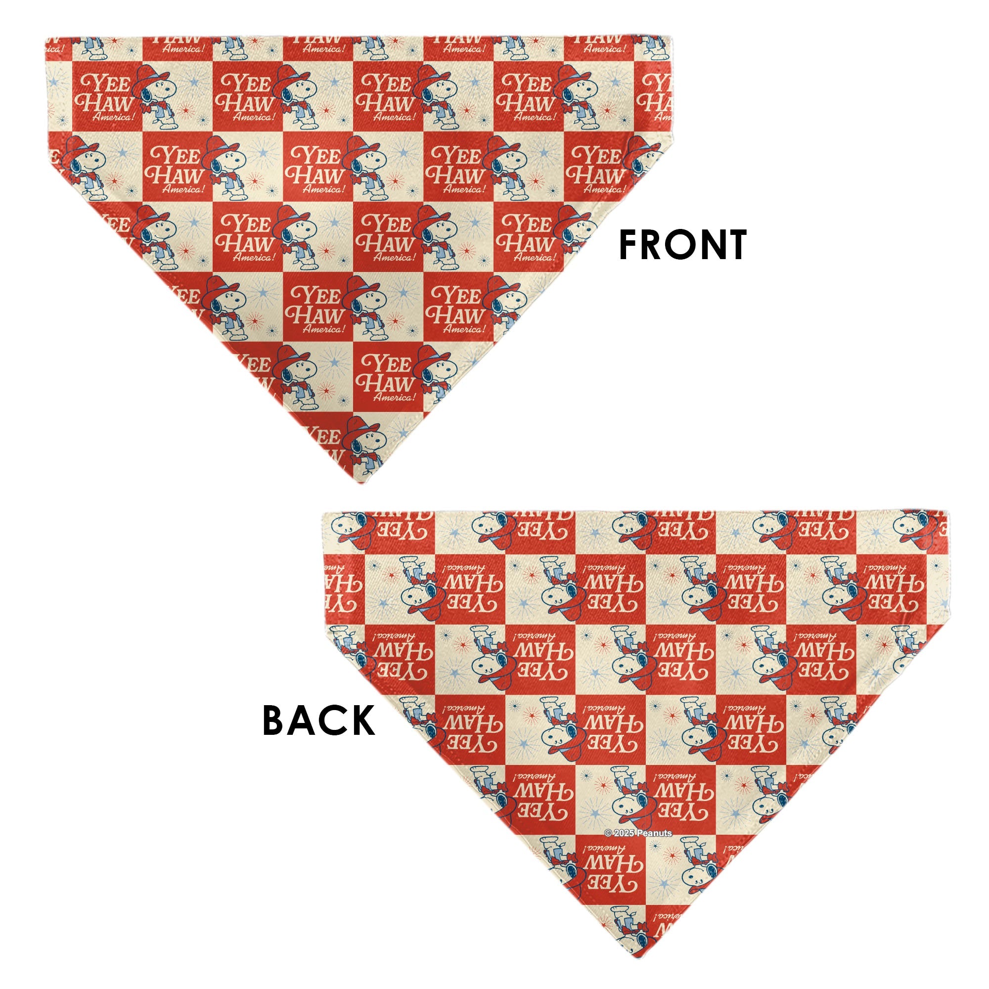 Pet Bandana - Peanuts Snoopy YEE HAW AMERICA Pose Checker Ivory/Red/Blues