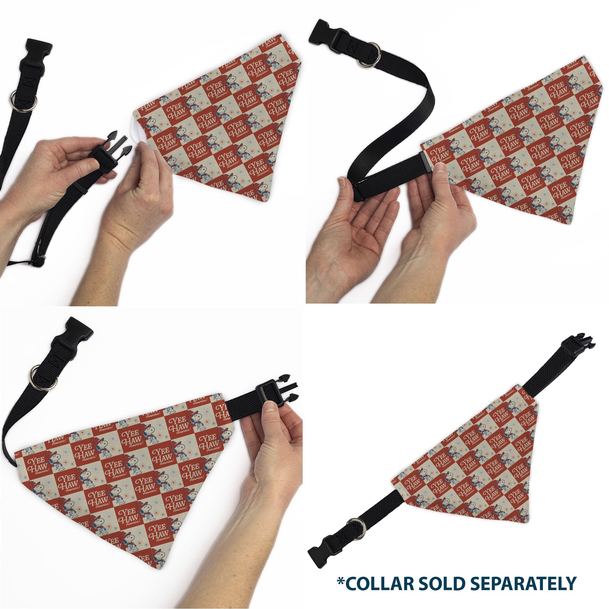 Pet Bandana - Peanuts Snoopy YEE HAW AMERICA Pose Checker Ivory/Red/Blues