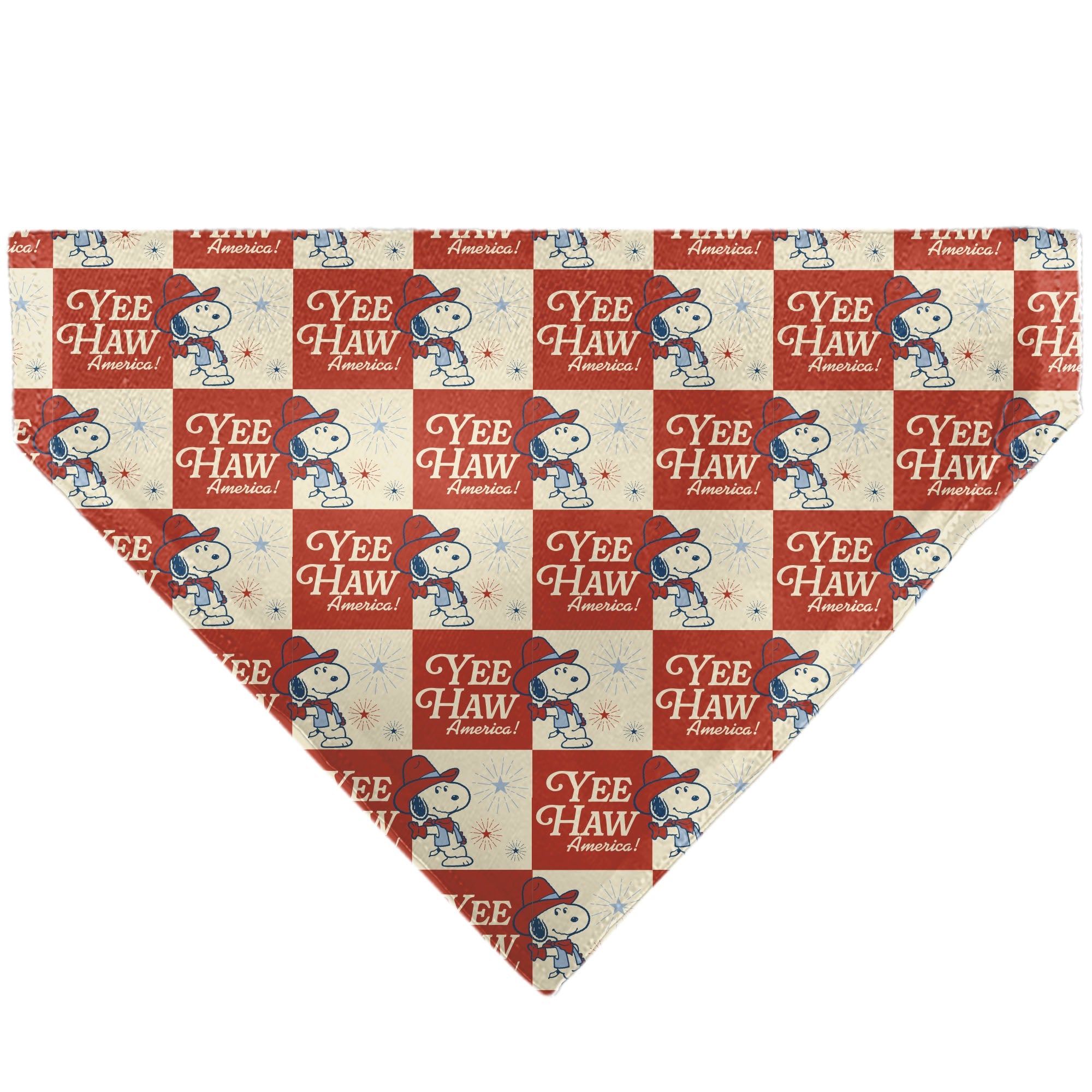 Pet Bandana - Peanuts Snoopy YEE HAW AMERICA Pose Checker Ivory/Red/Blues