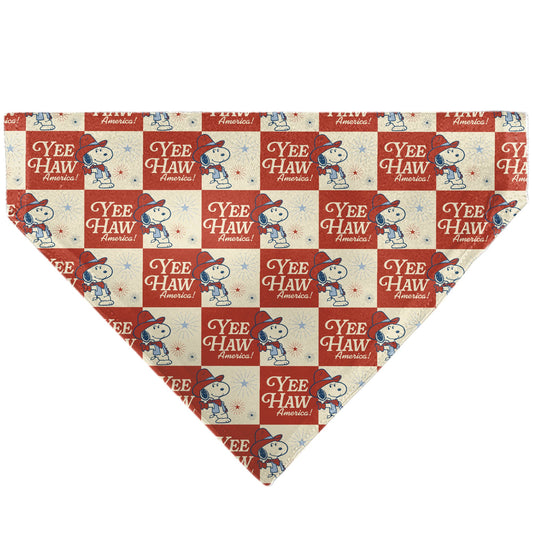 Pet Bandana - Peanuts Snoopy YEE HAW AMERICA Pose Checker Ivory/Red/Blues