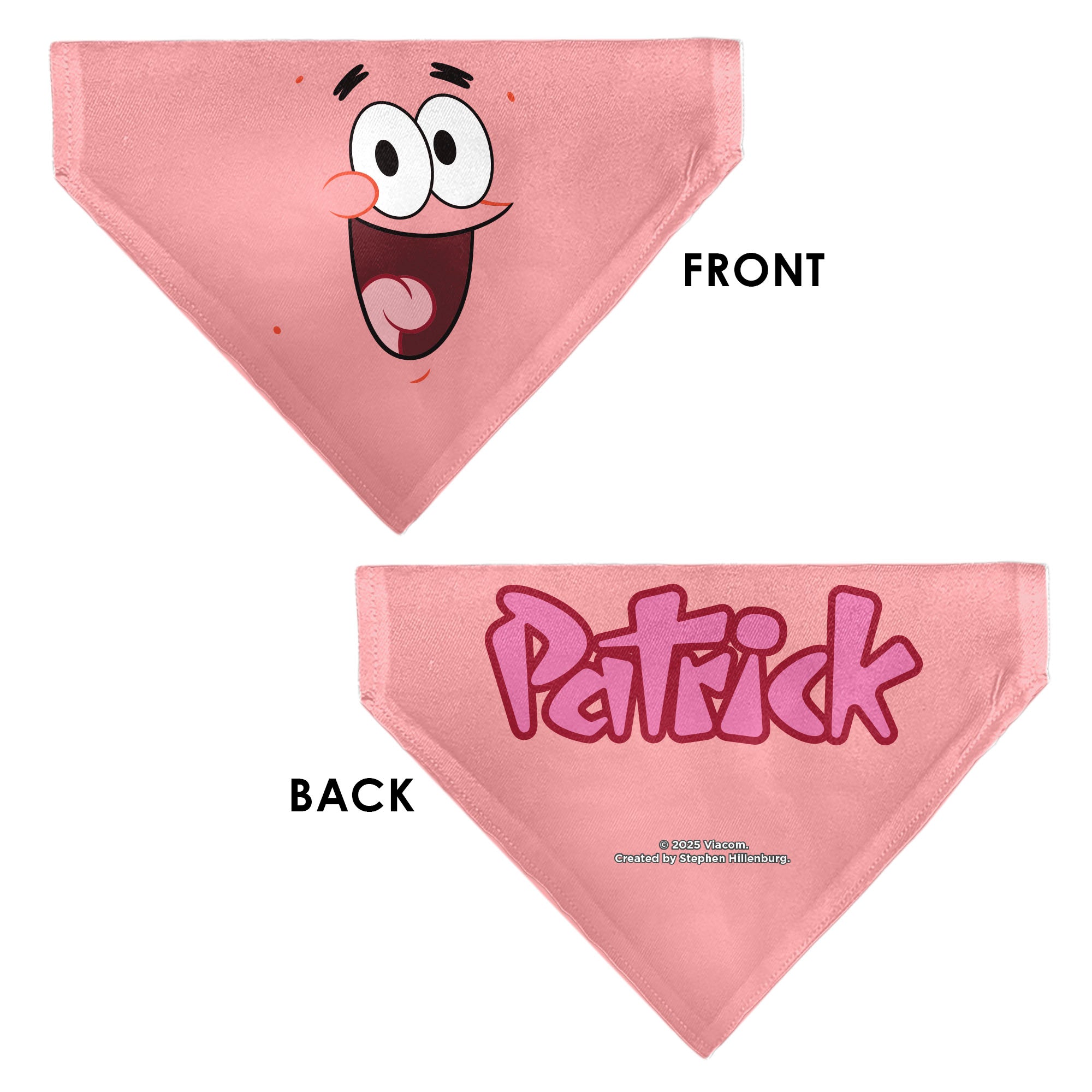 Pet Bandana - PATRICK Star Smiling Face Close-Up and Text Pinks/Reds