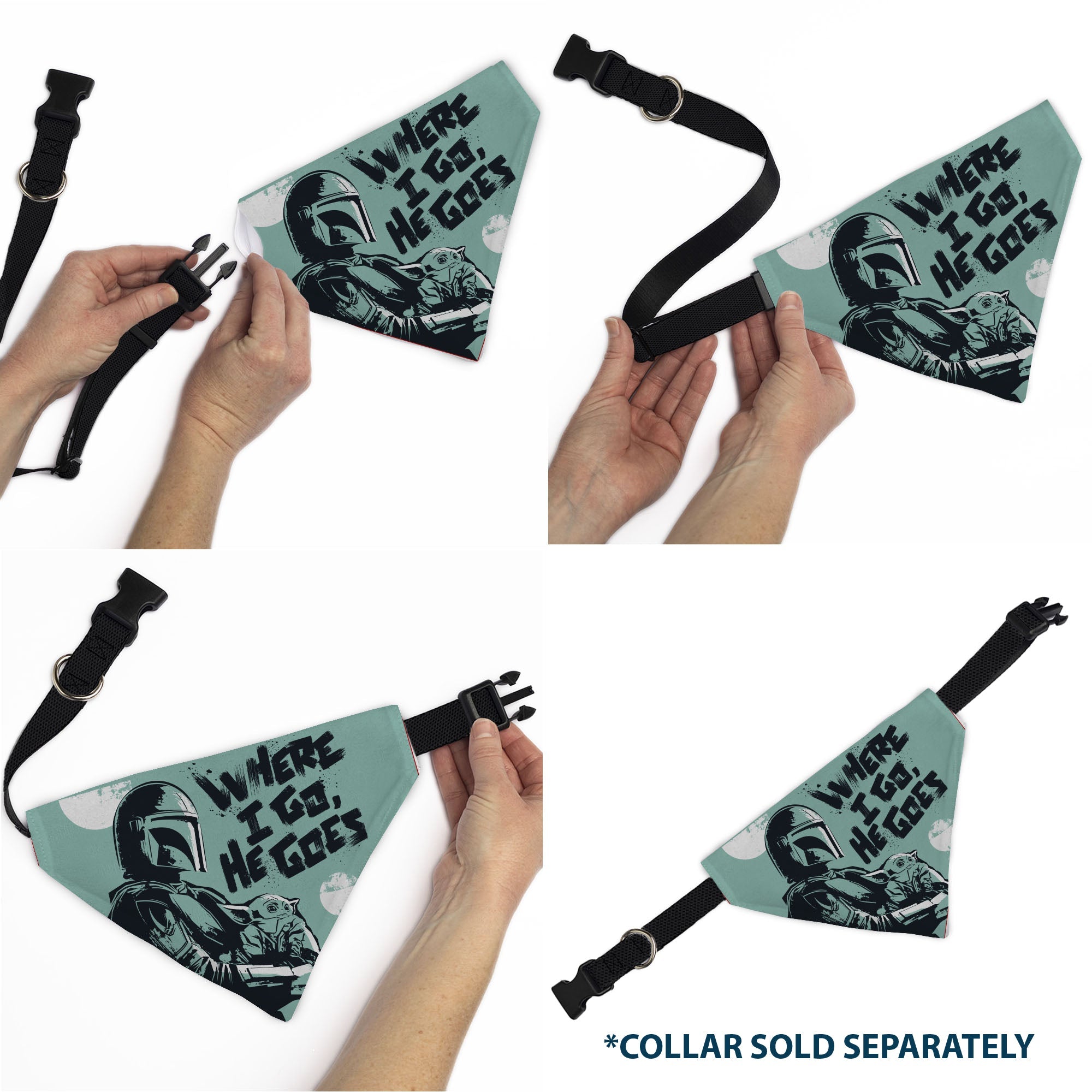 Pet Bandana - Star Wars The Madalorian and Grogu WHERE HE GOES I GO Pose Blue/Black