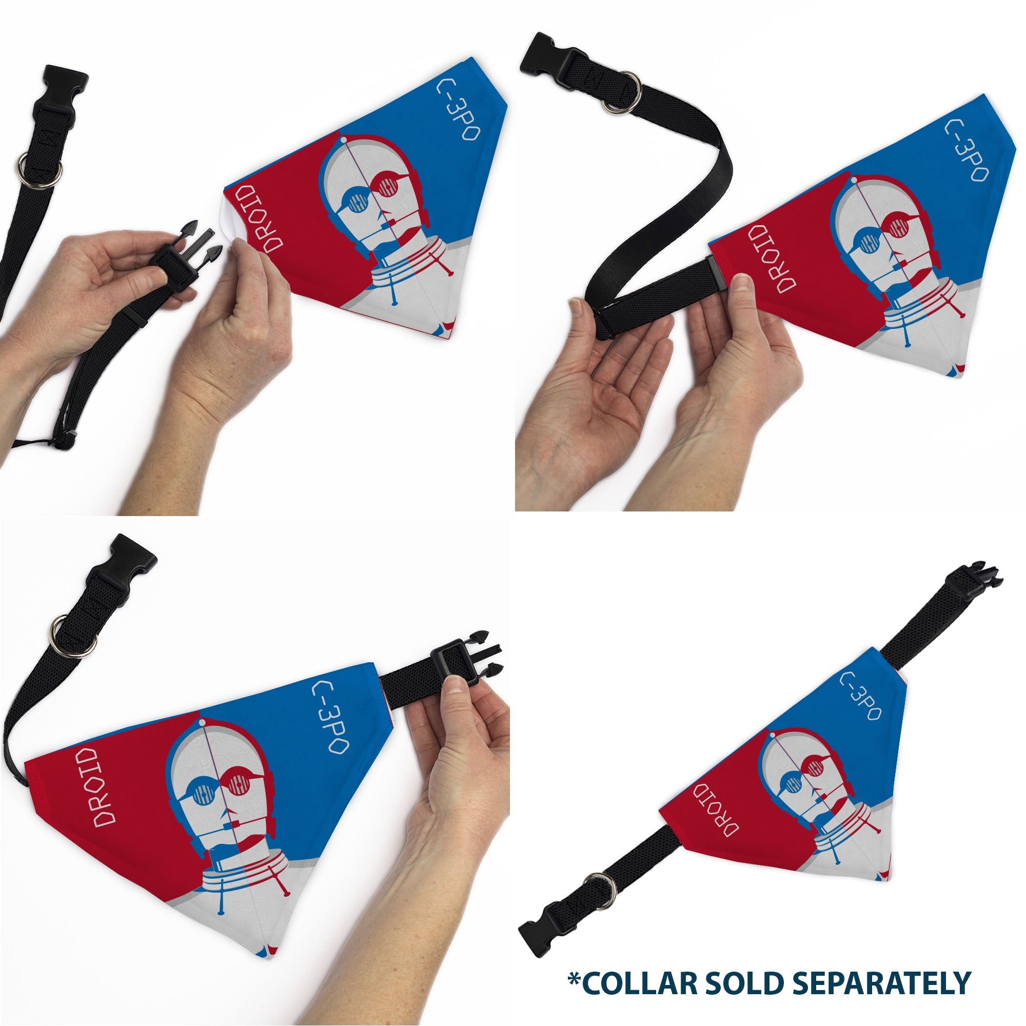 Pet Bandana - Star Wars DROID C-3PO Text and Pop Art Pose Red/Blue/White