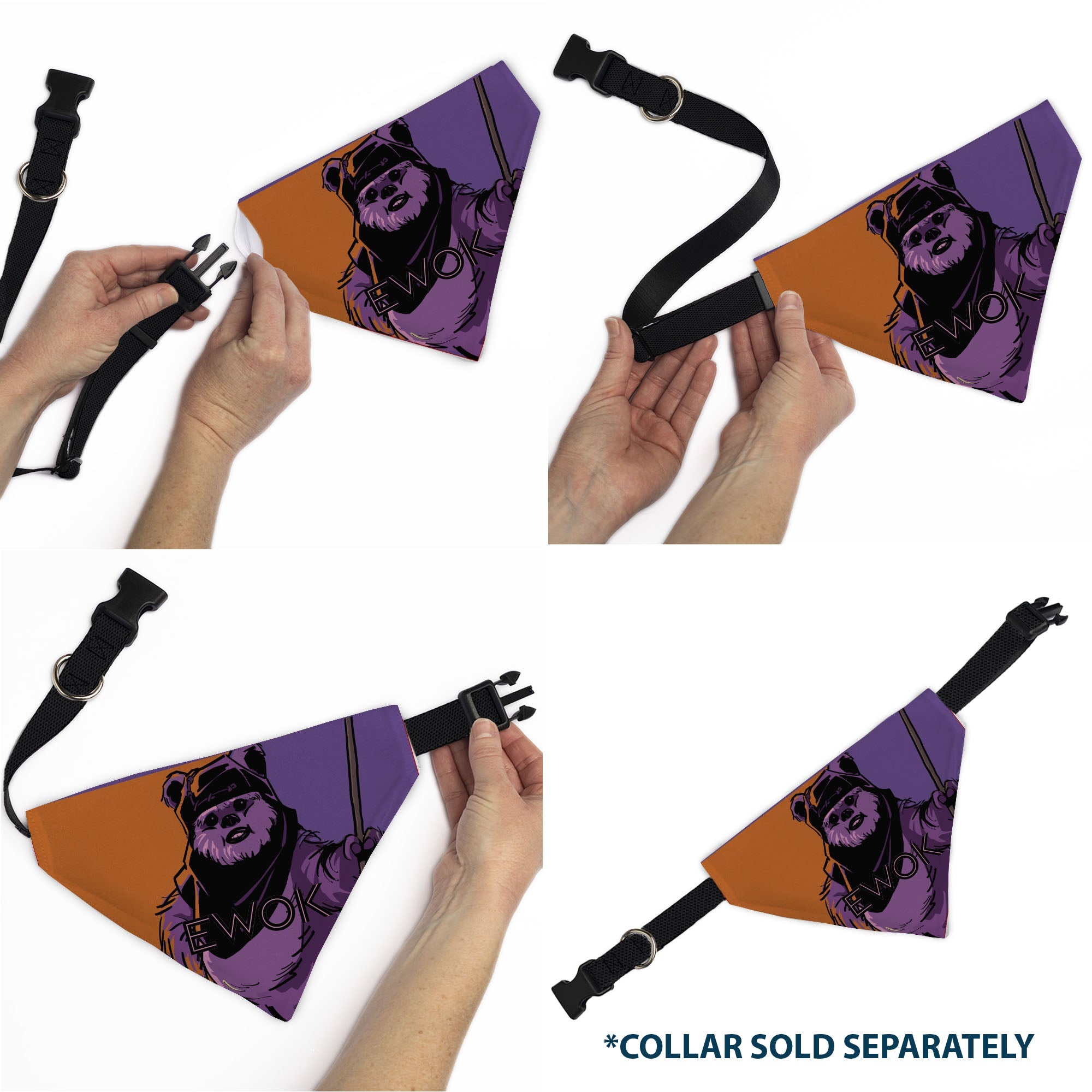 Pet Bandana - Star Wars EWOK Text and Wicket Pop Art Pose Orange/Purples/Black