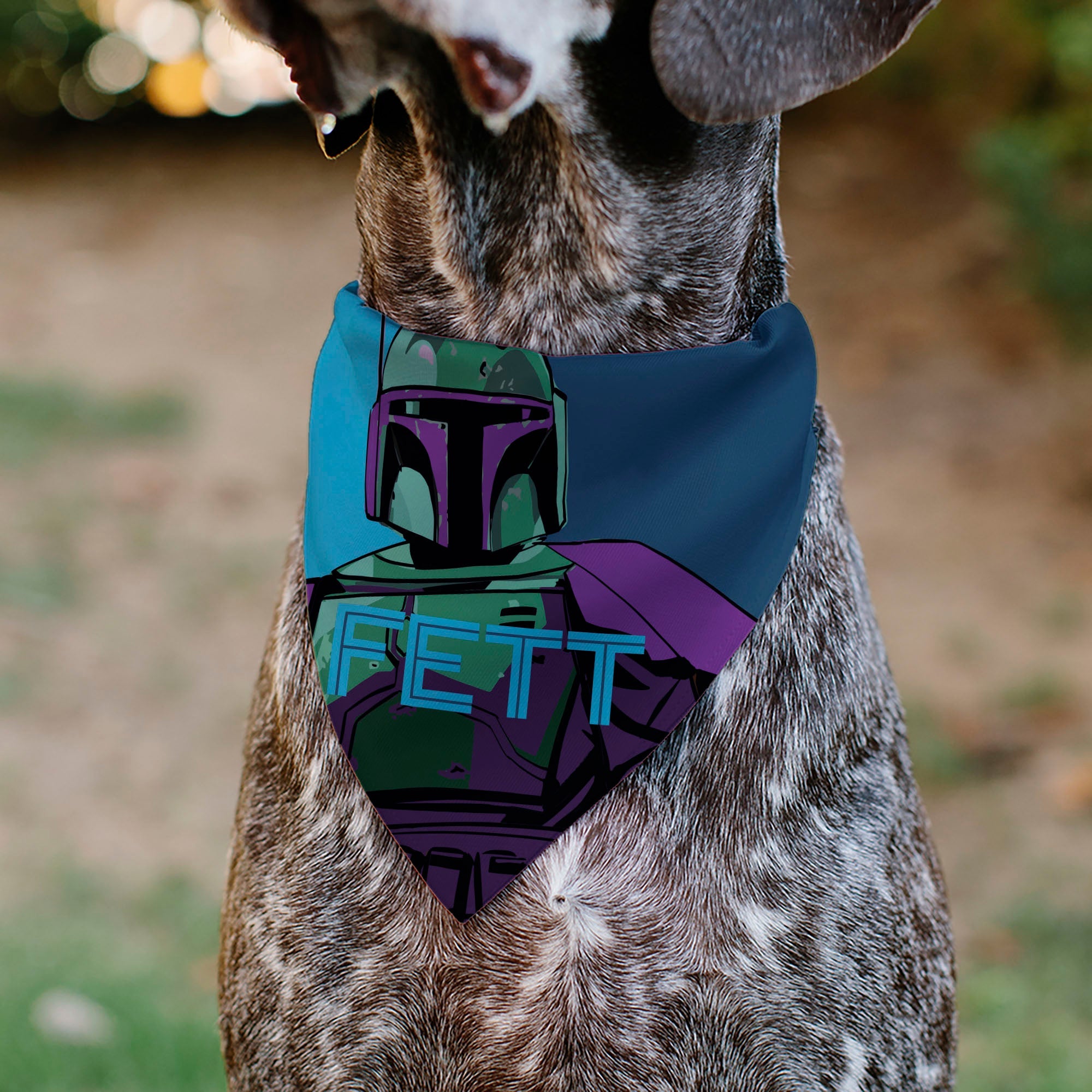 Pet Bandana - Star Wars FETT Text and Boba Fett Pop Art Pose Blues