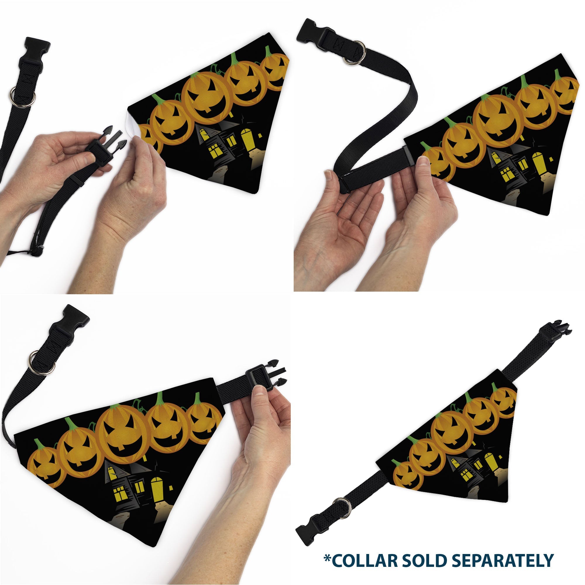 Pet Bandana - Jack-o'-Lanterns/Haunted House Black/Yellow