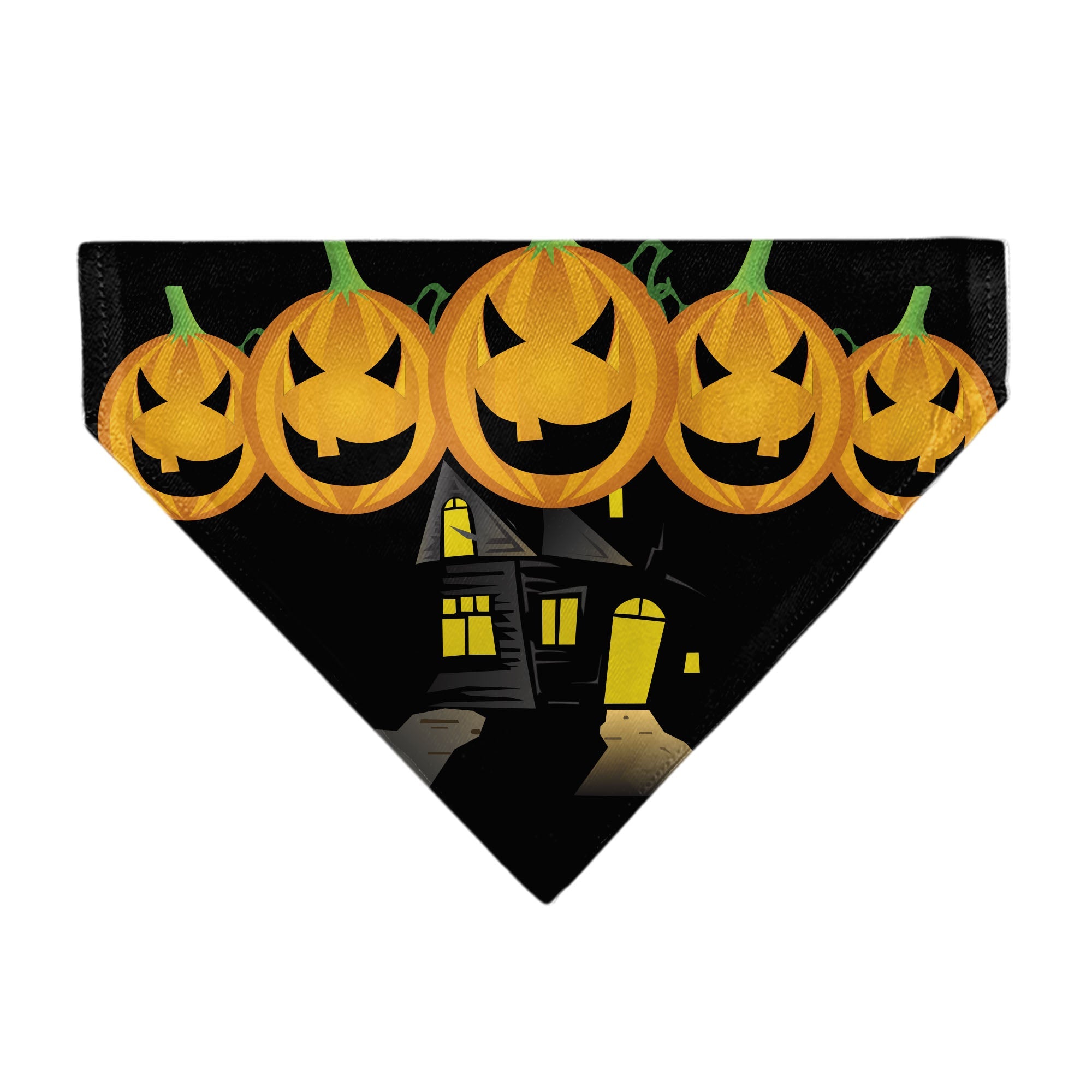 Pet Bandana - Jack-o'-Lanterns/Haunted House Black/Yellow