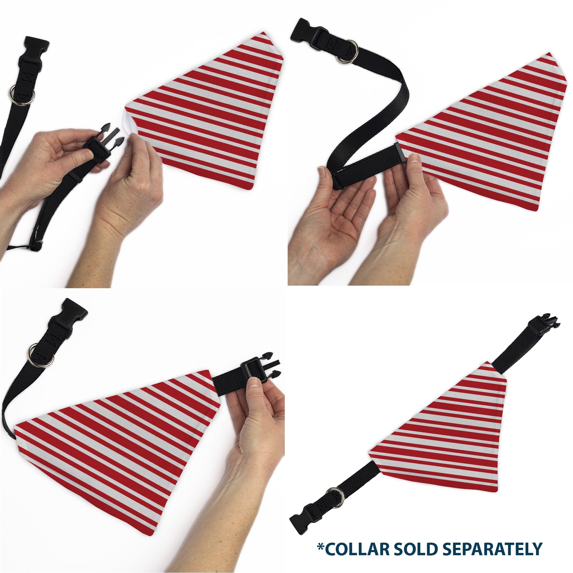 Pet Bandana - Candy Cane3 Stripe White/3-Red