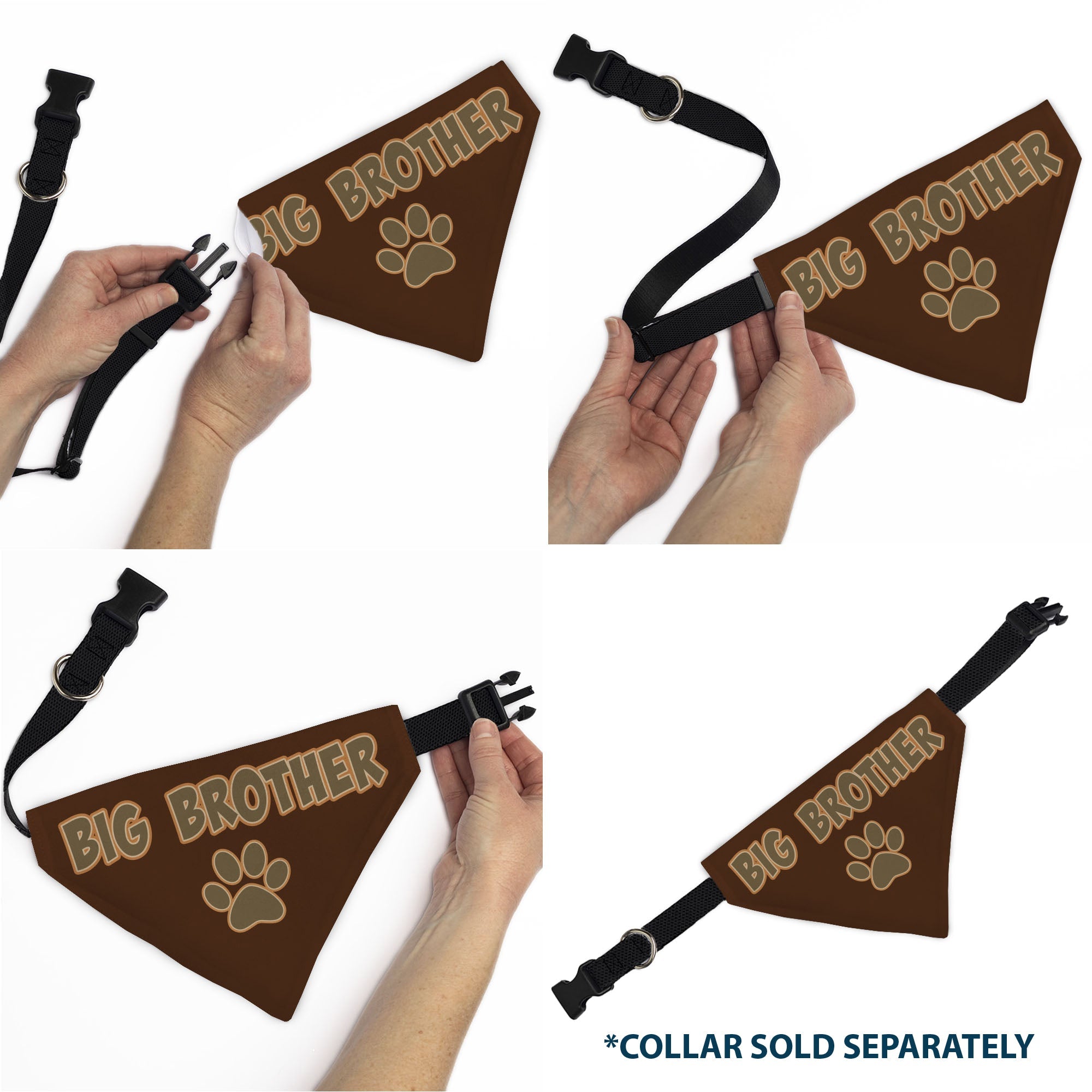 Pet Bandana - BIG BROTHER Text and Paw Browns