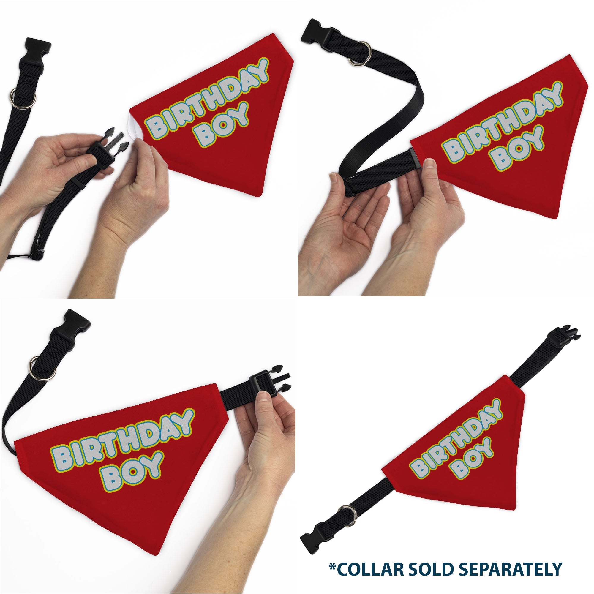 Pet Bandana - BIRTHDAY BOY Text Red/Yellow/Blue/White