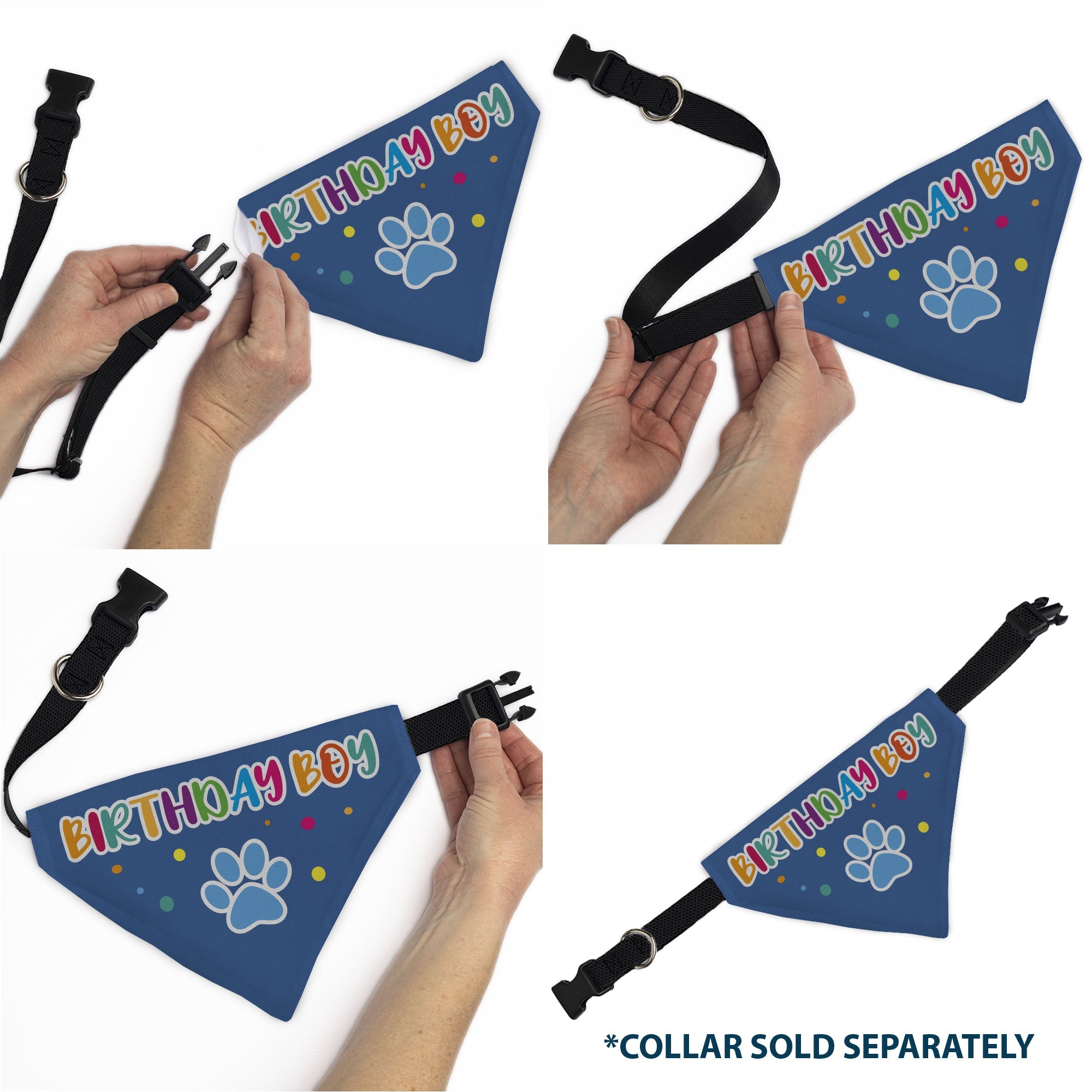 Pet Bandana - BIRTHDAY BOY Text Paw and Confetti Blue/Multi Color