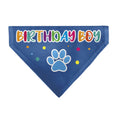 Load image into Gallery viewer, Pet Bandana - BIRTHDAY BOY Text Paw and Confetti Blue/Multi Color
