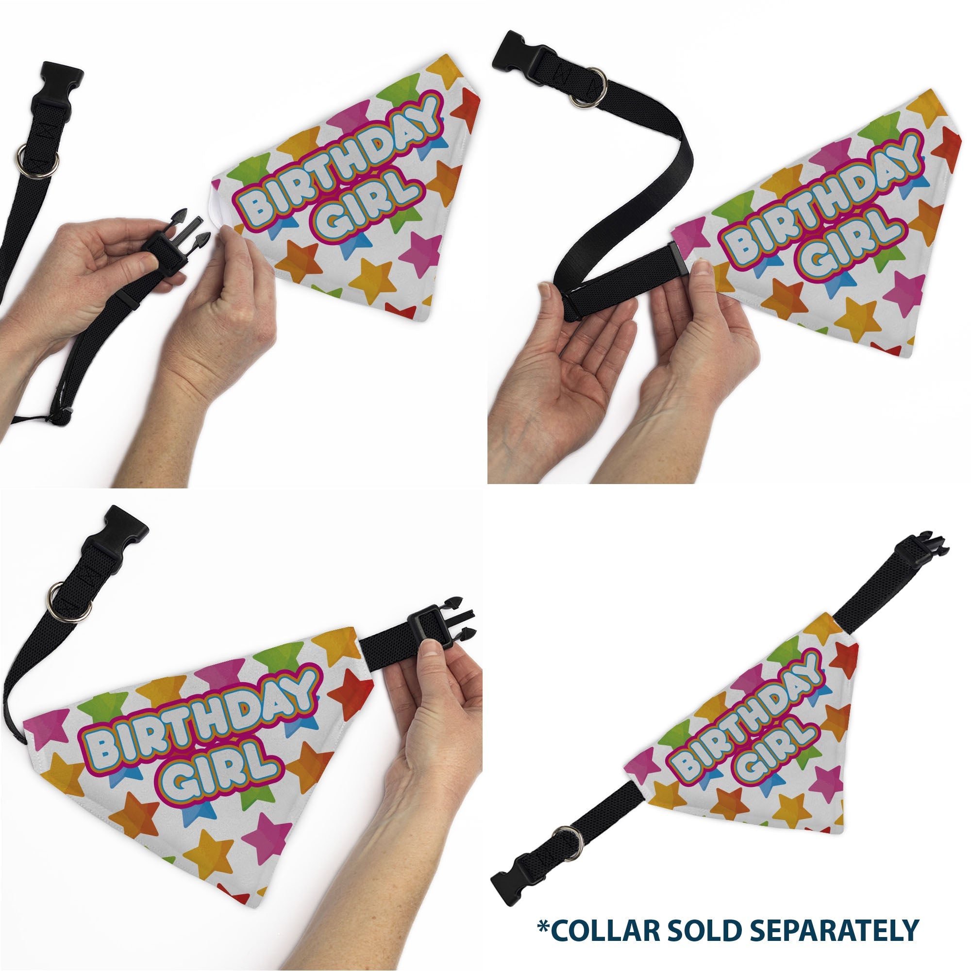 Pet Bandana - BIRTHDAY GIRL Text and Stars White/Multi Color
