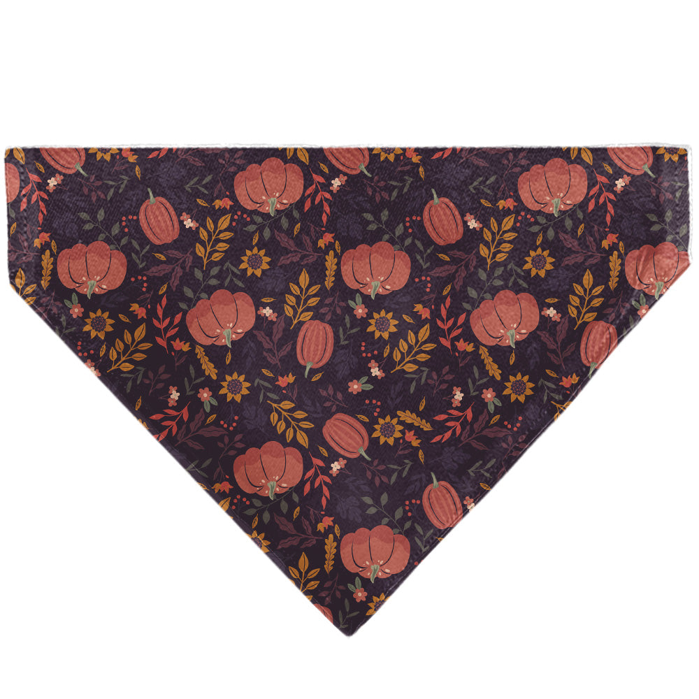 Pet Bandana - Fall Harvest Pumpkins and Flowers Collage Purples/Orange/Greens