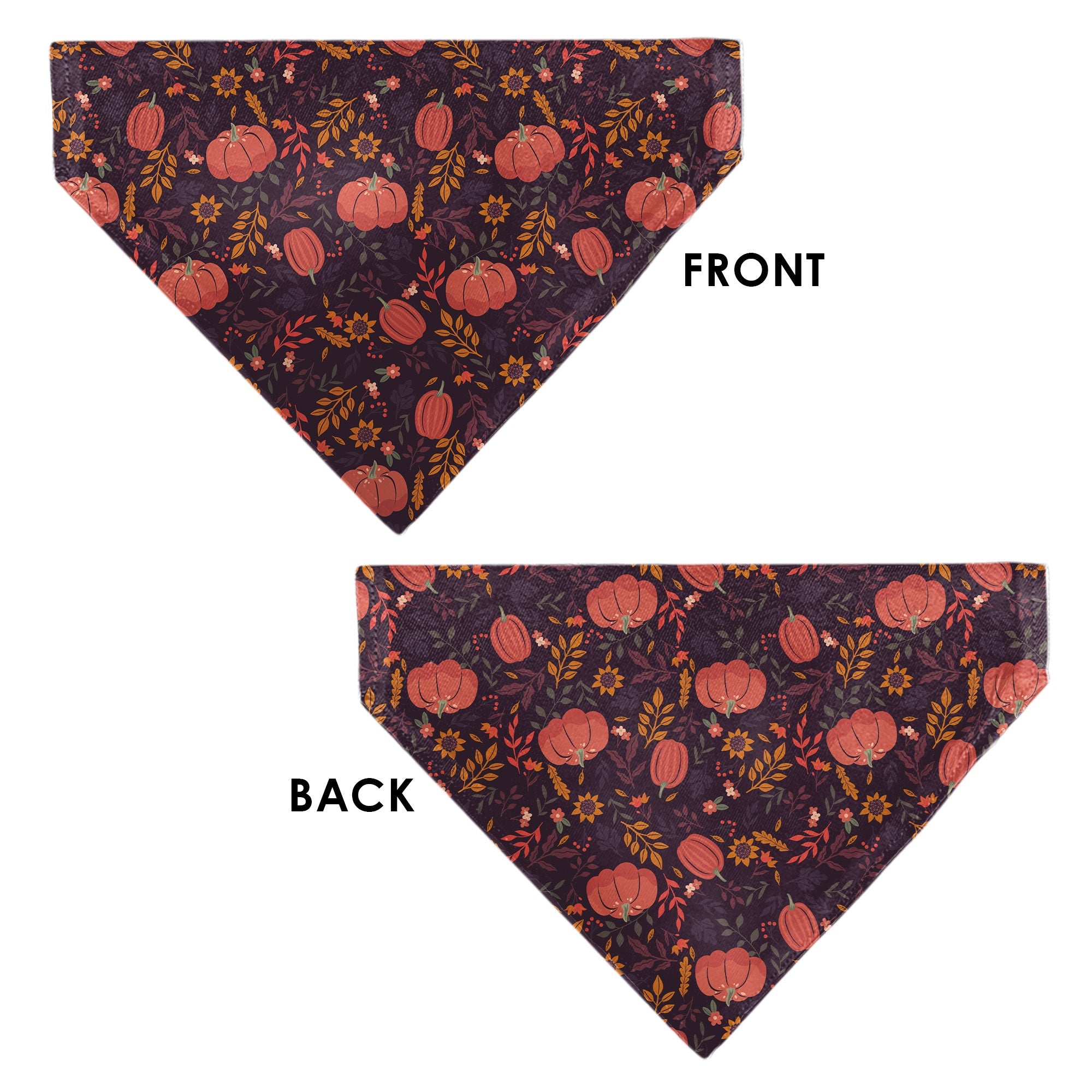 Pet Bandana - Fall Harvest Pumpkins and Flowers Collage Purples/Orange/Greens