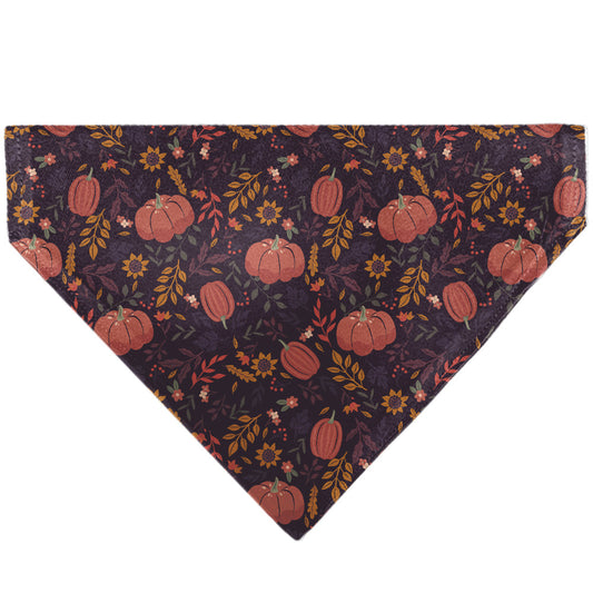 Pet Bandana - Fall Harvest Pumpkins and Flowers Collage Purples/Orange/Greens