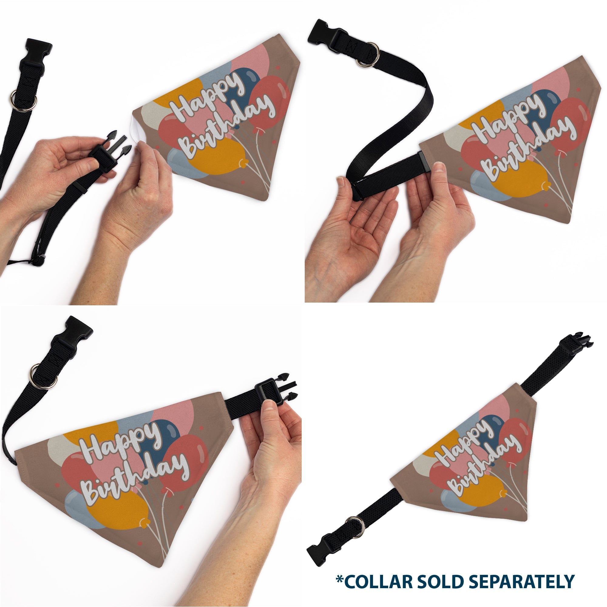 Pet Bandana - HAPPY BIRTHDAY Text and Balloons Tan/Multi Color