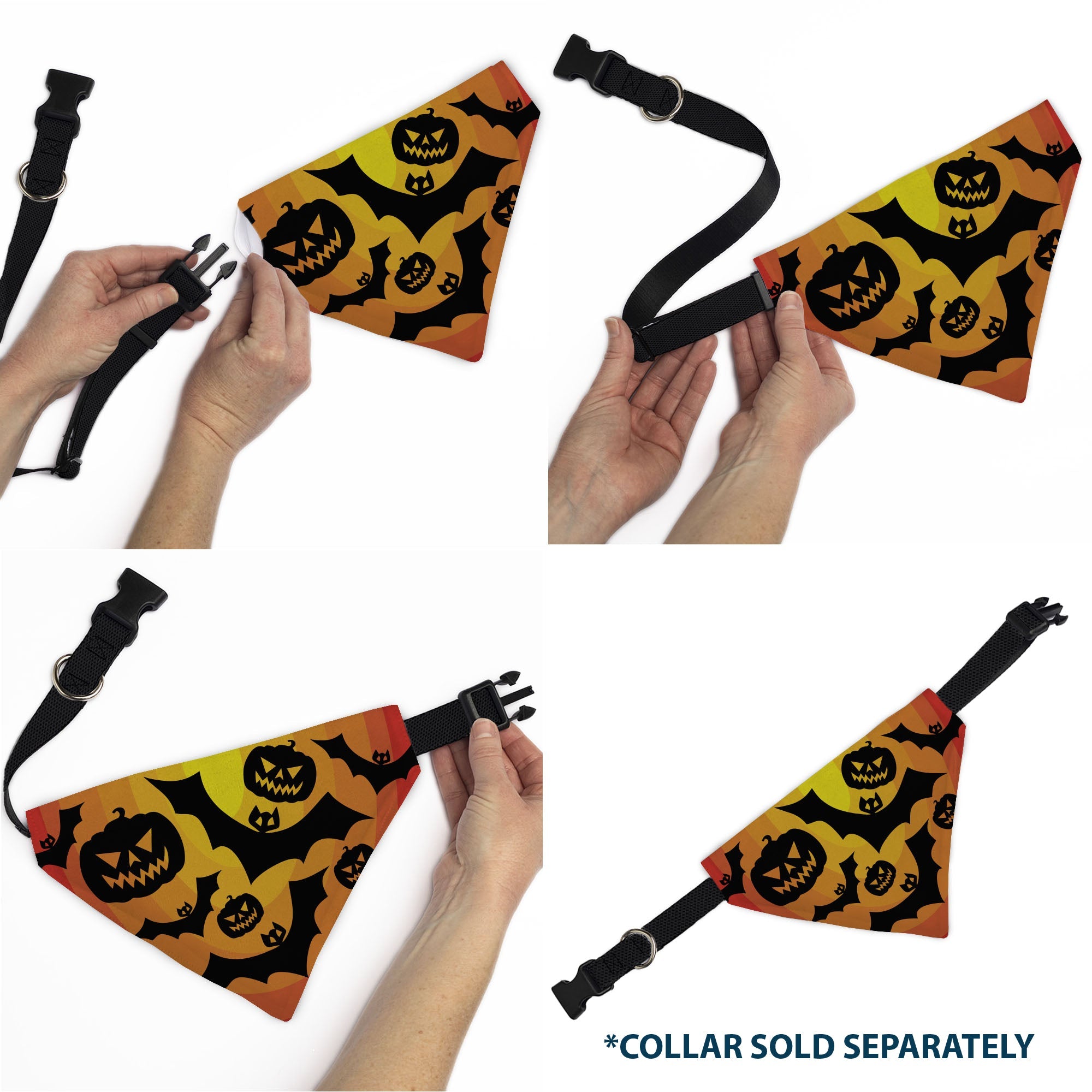 Pet Bandana - Halloween Bats and Jack-O-Lanterns Pumpkins Orange/Black
