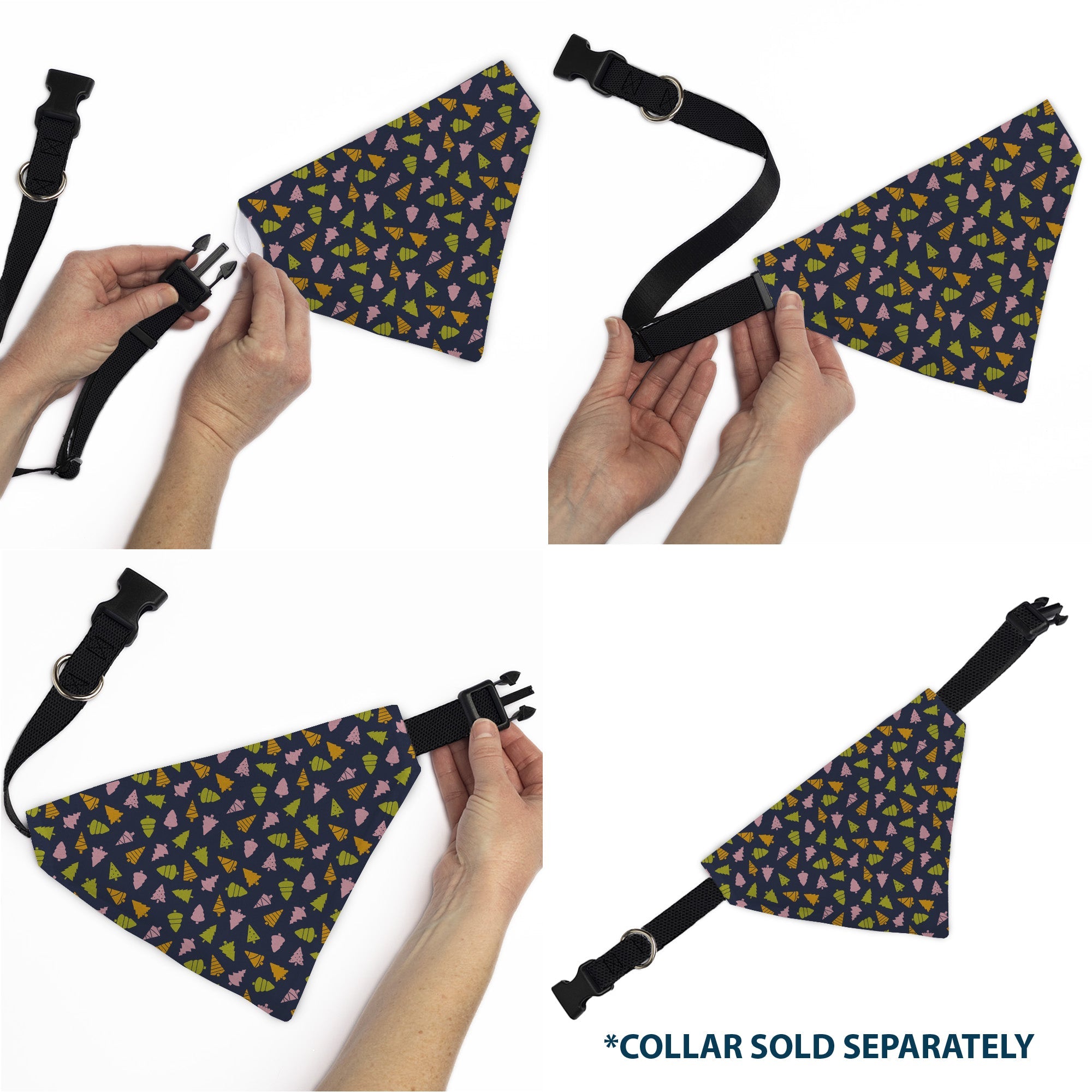 Pet Bandana - Holiday Christmas Trees Collage Navy/Multi Color