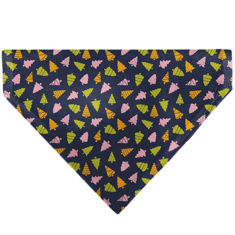 Pet Bandana - Holiday Christmas Trees Collage Navy/Multi Color