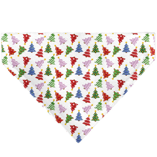 Pet Bandana - Holiday Decorated Christmas Trees Collage White/Multi Color