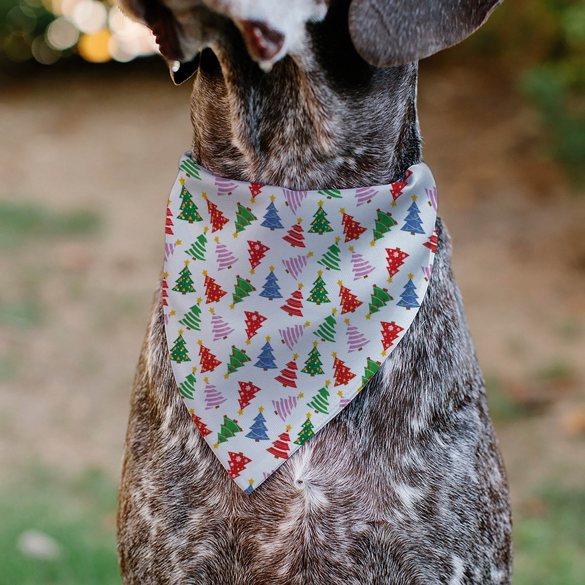 Pet Bandana - Holiday Decorated Christmas Trees Collage White/Multi Color