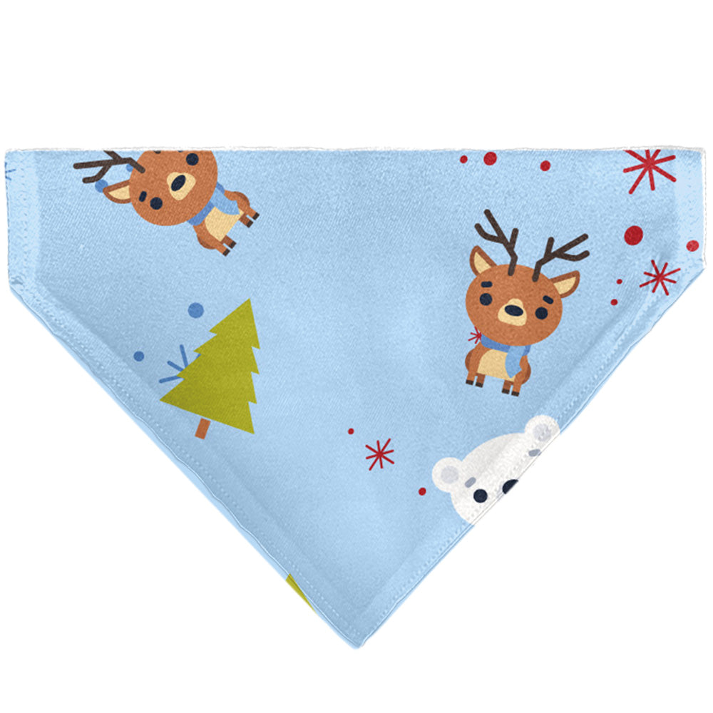 Pet Bandana - Holiday Winter Animals and Christmas Trees Collage Baby Blue
