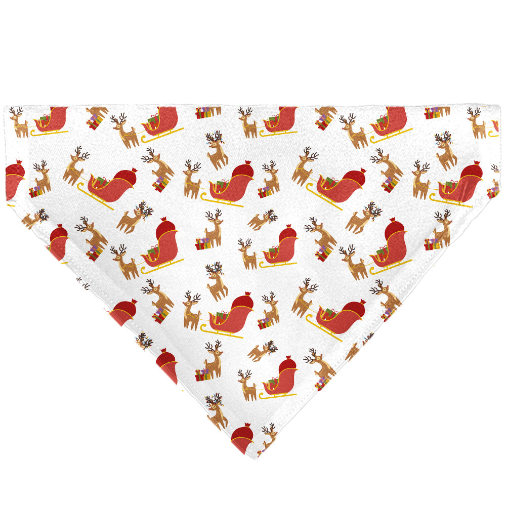 Pet Bandana - Holiday Santa Reindeers and Sleigh Collage White