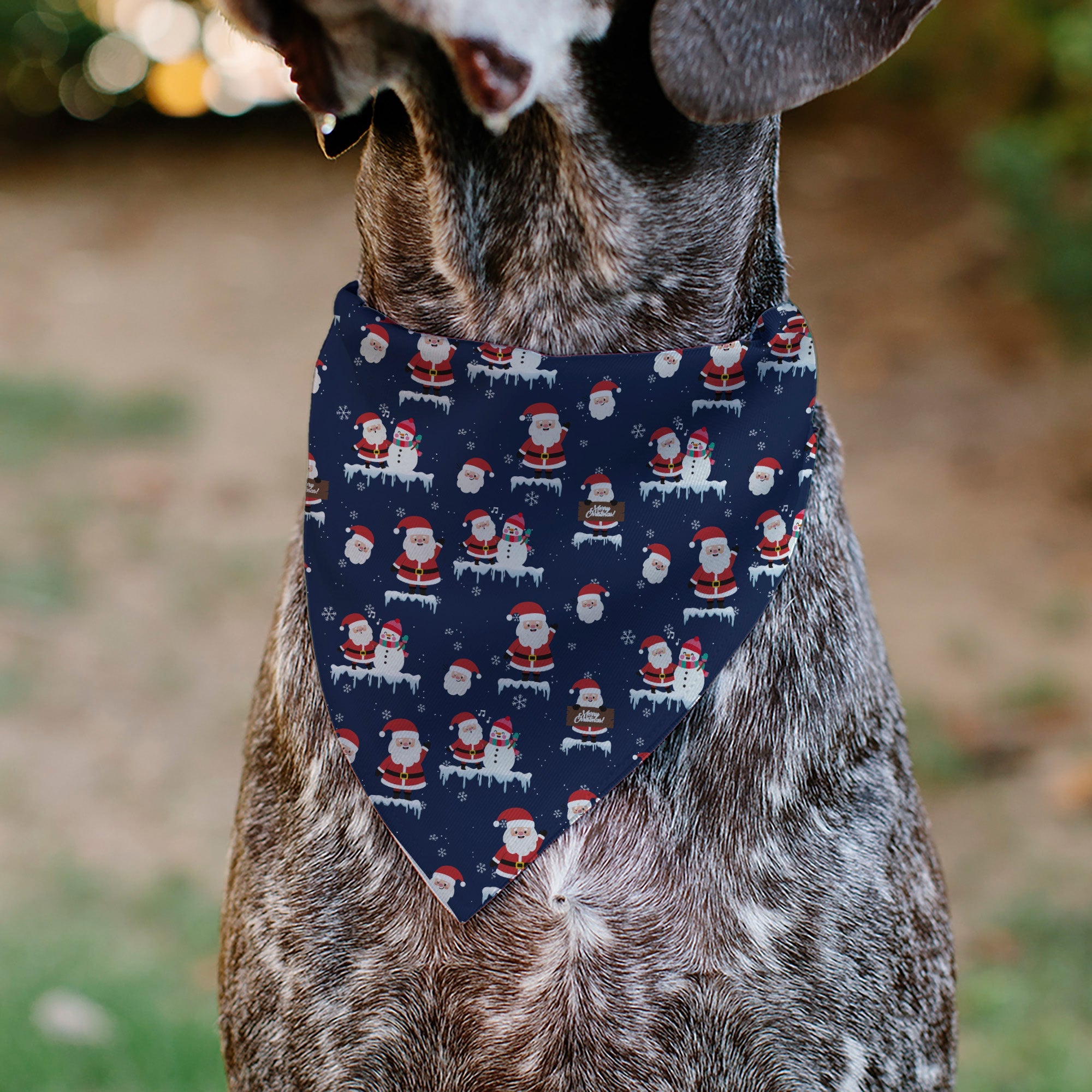 Pet Bandana - Holiday Santa and Snowman Collage Navy