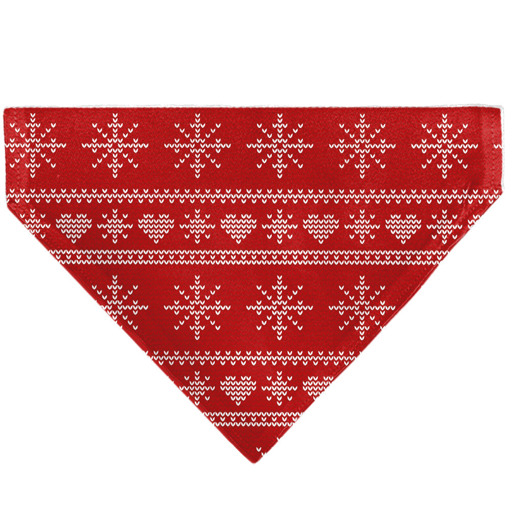 Pet Bandana - Holiday Sweater Stitch Hearts and Snowflakes Red/White