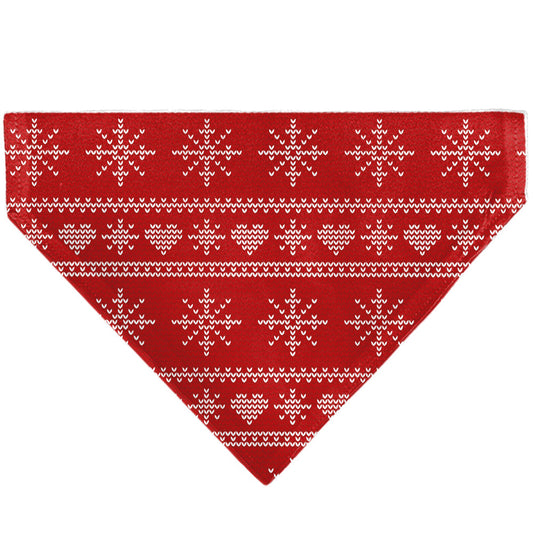Pet Bandana - Holiday Sweater Stitch Hearts and Snowflakes Red/White
