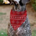 Load image into Gallery viewer, Pet Bandana - Holiday Sweater Stitch Hearts and Snowflakes Red/White
