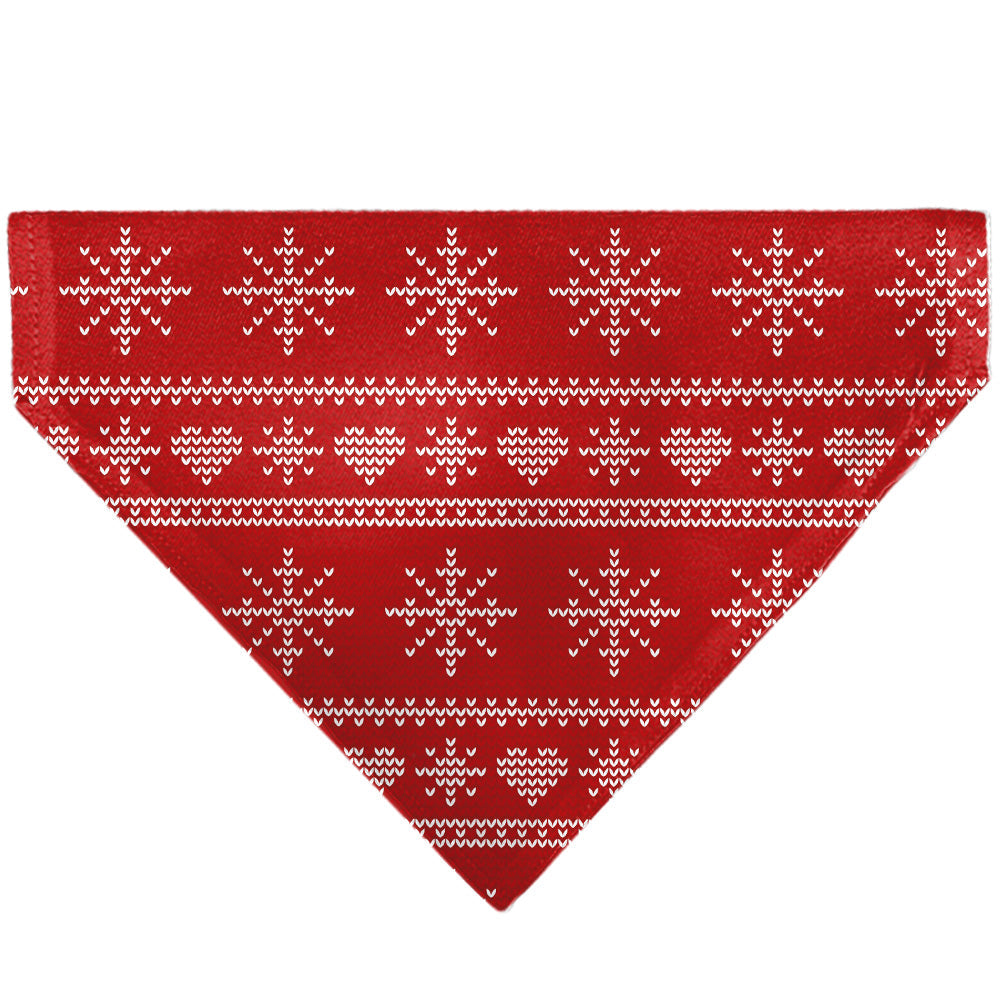 Pet Bandana - Holiday Sweater Stitch Hearts and Snowflakes Red/White