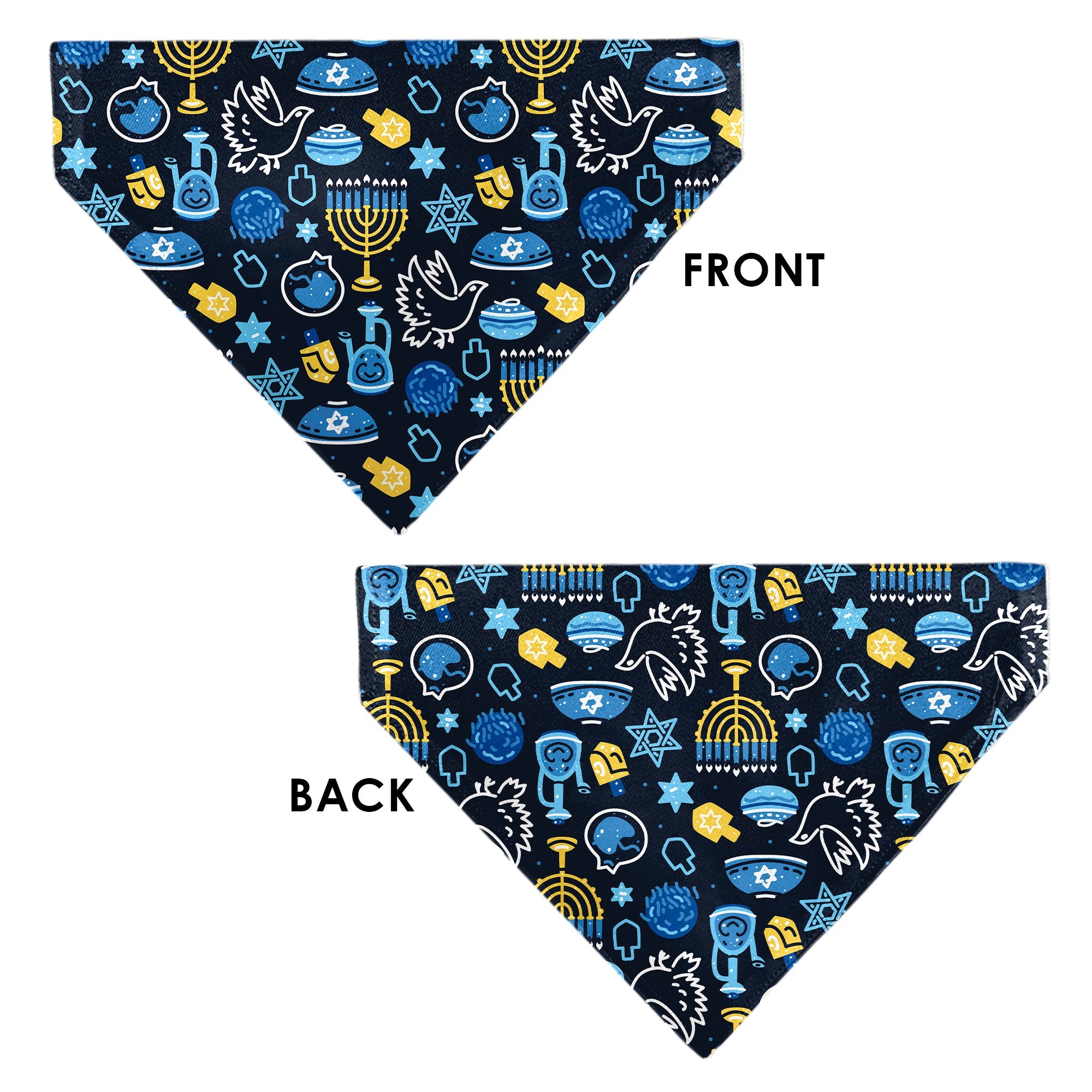 Pet Bandana - Hanukkah Holiday Symbols Black/Blues/Yellow