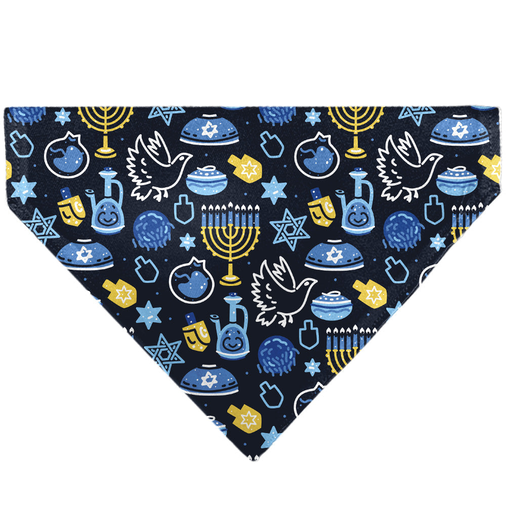 Pet Bandana - Hanukkah Holiday Symbols Black/Blues/Yellow