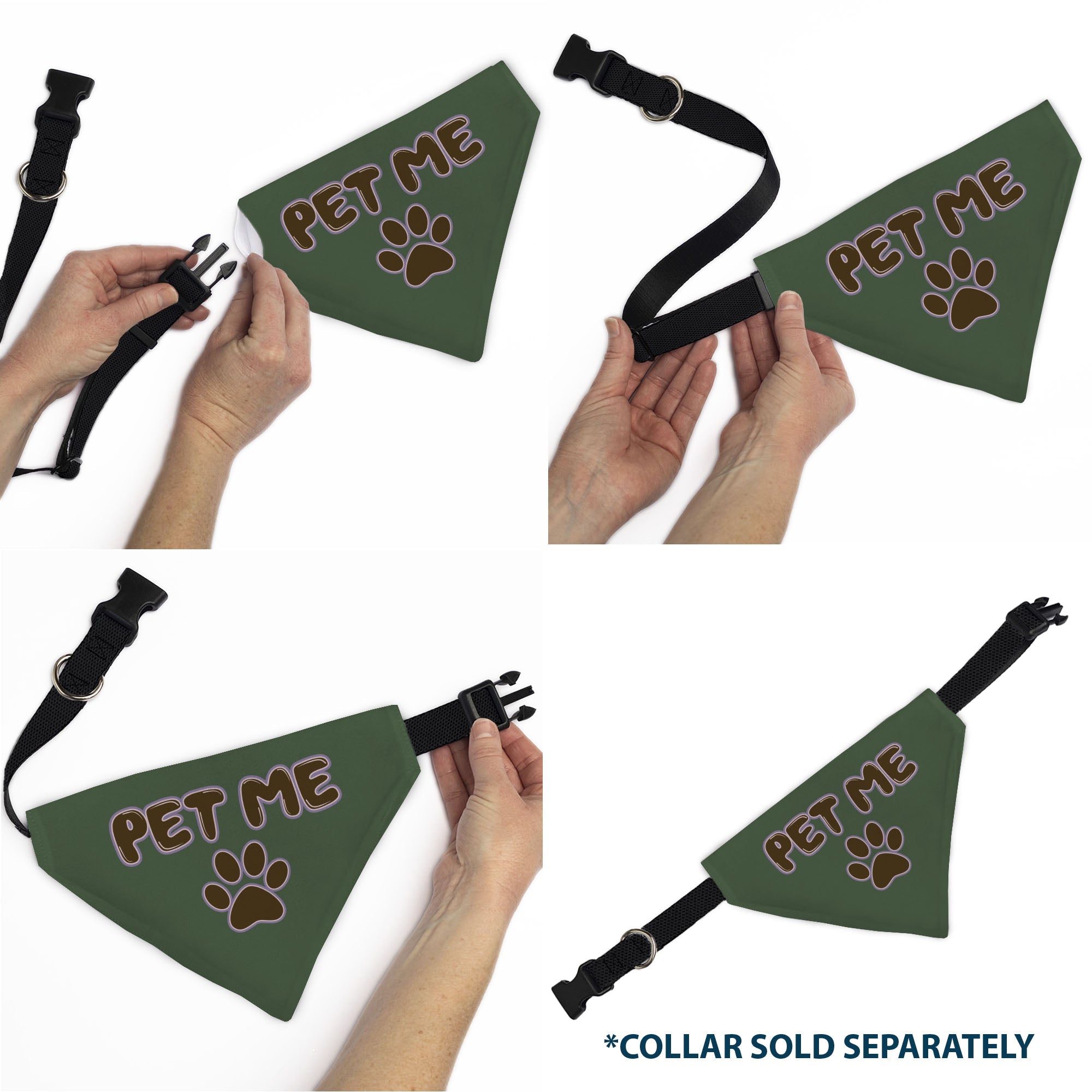 Pet Bandana - PET ME Text and Paw Olive/Pinks/Brown