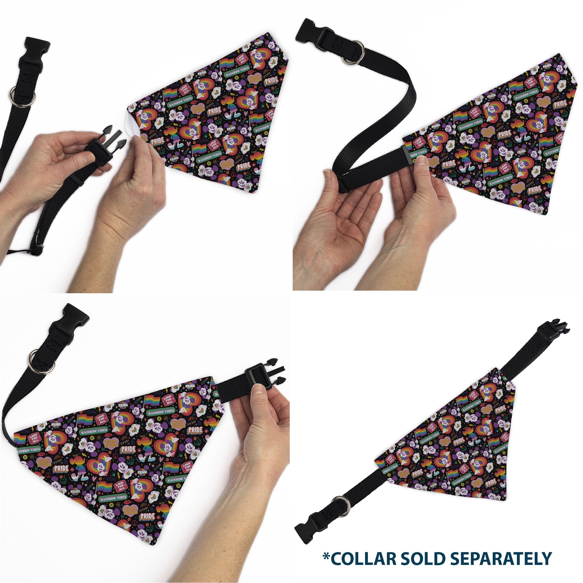 Pet Bandana - Mickey Mouse Pride Poses Rainbow Collage Black