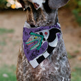 Load image into Gallery viewer, Pet Bandana - Beetlejuice Sandworm Pose and Skulls Icon Purple/Black
