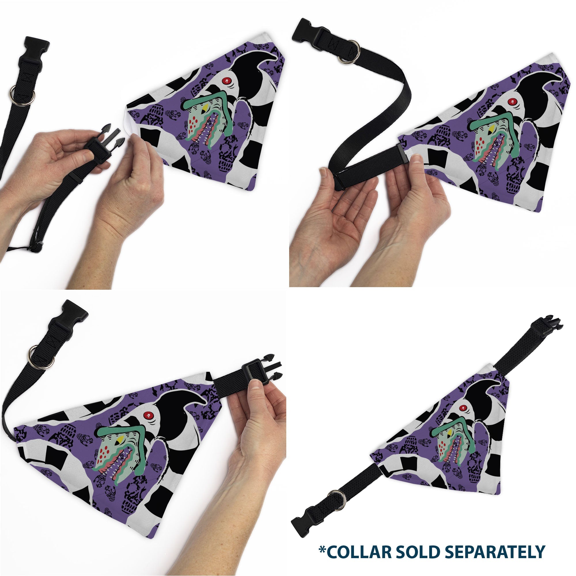 Pet Bandana - Beetlejuice Sandworm Pose and Skulls Icon Purple/Black