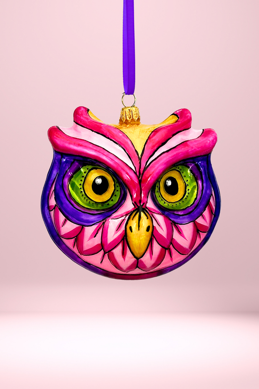Peony Owl Polish Glass Ornament - Southlake Paws
