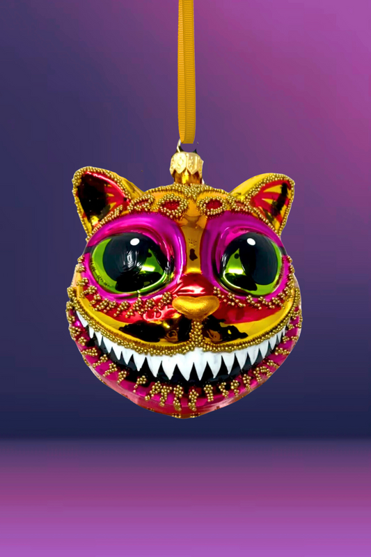 Citrine Cheshire Cat Glass Ornament 