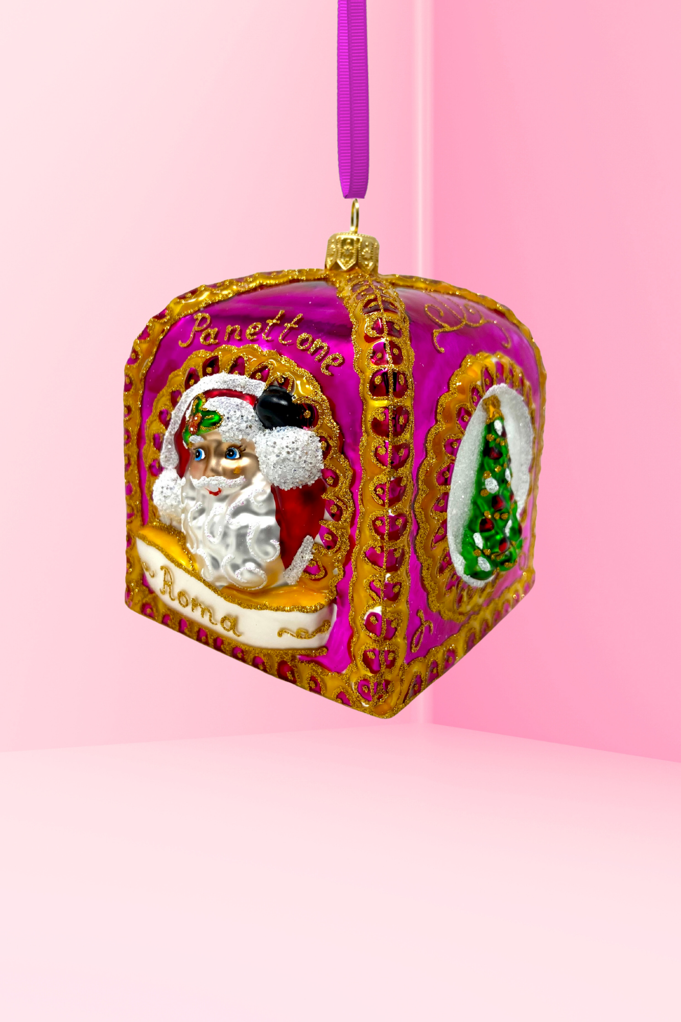 Pink Panettone Polish Glass Ornament - Southlake Paws