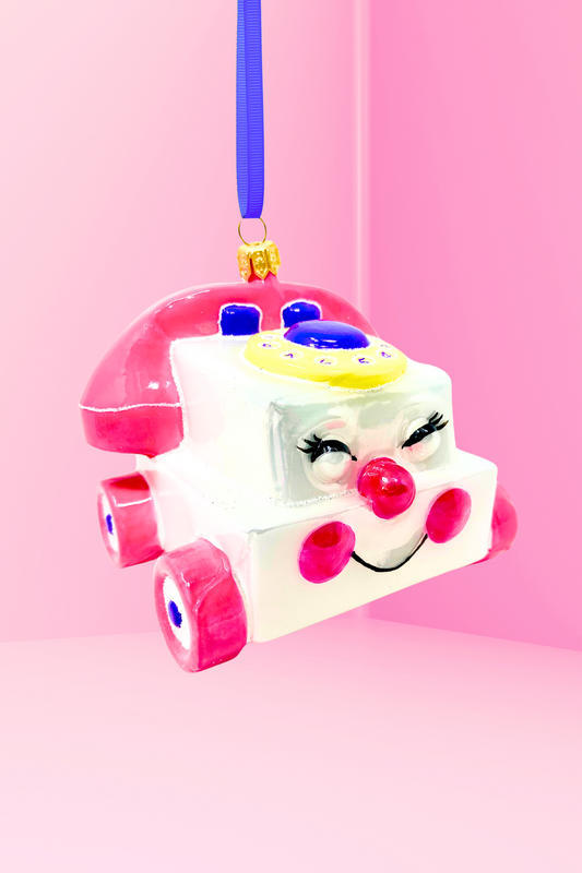 Pink Retro Telephone Glass Christmas Ornament - Southlake Paws