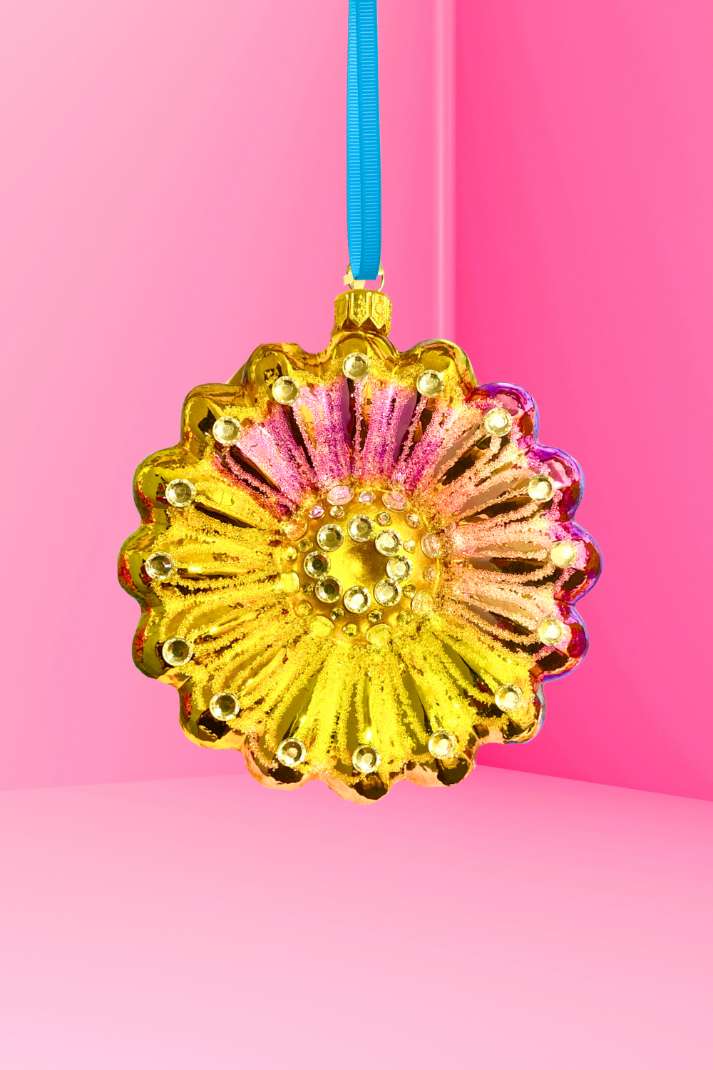 Pink + Yellow Daisy Polish Glass Ornament - Southlake Paws