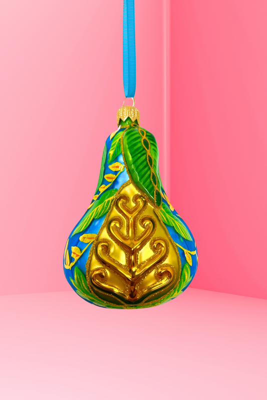 Blue Positano Pear Glass Ornament - Southlake Paws