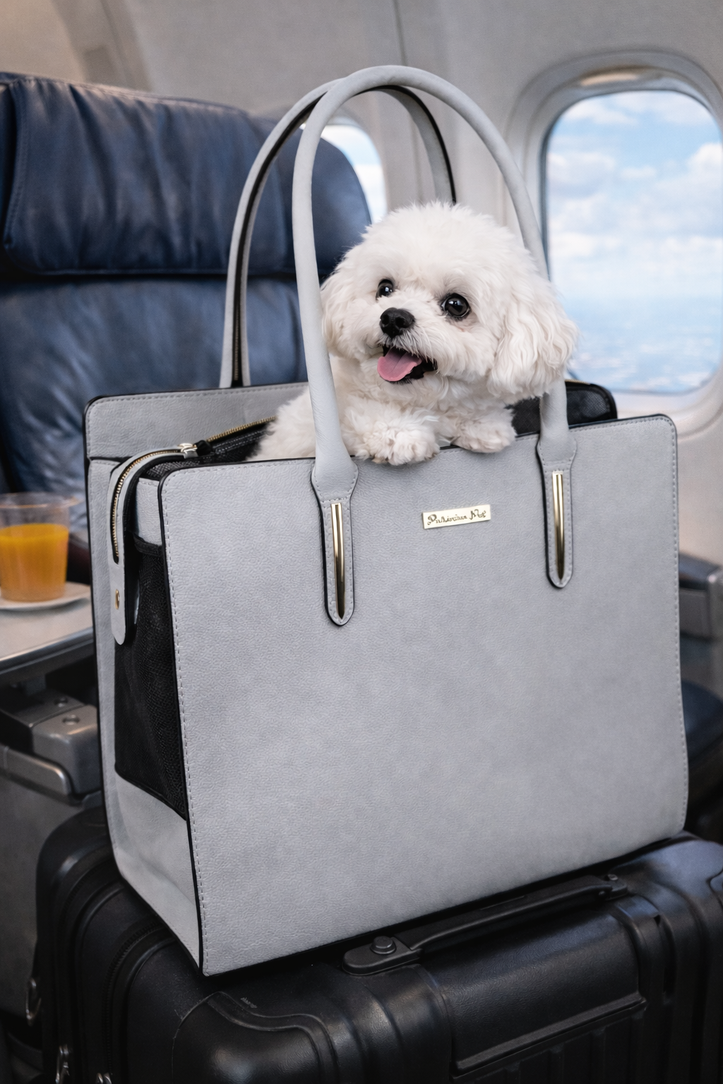Parisian Pet 'Mallorca Carrier' - Luxury, Comfortable, Chic Gray Pet Travel Bag for Small Dogs & Cats, Travel-Friendly Design