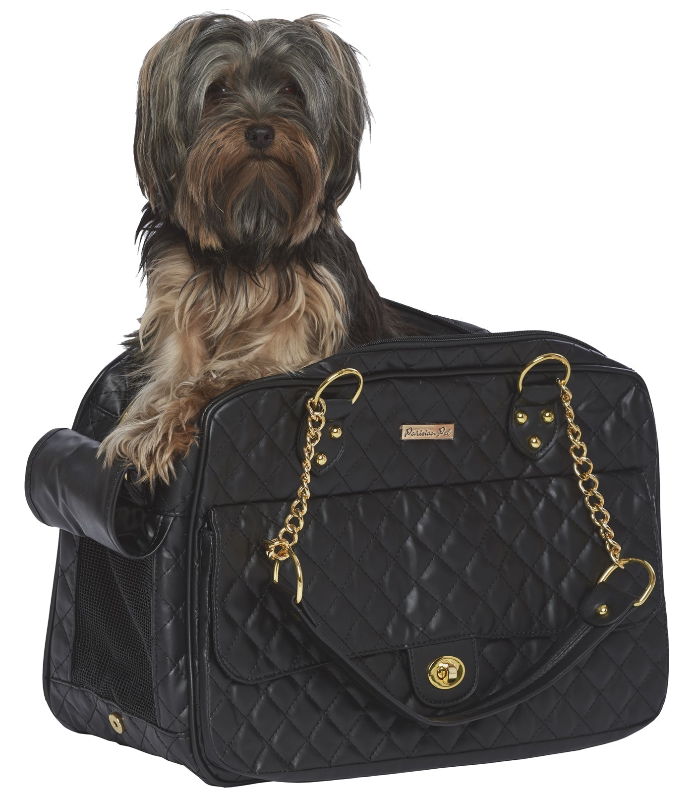 Parisian Pet 'London Quilted Carrier' for Dogs & Cats – Soft, Comfortable Pet Carrier for Small Dogs, Black