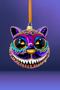 Load image into Gallery viewer, Amethyst Cheshire Cat Glass Ornament - Southlake Paws
