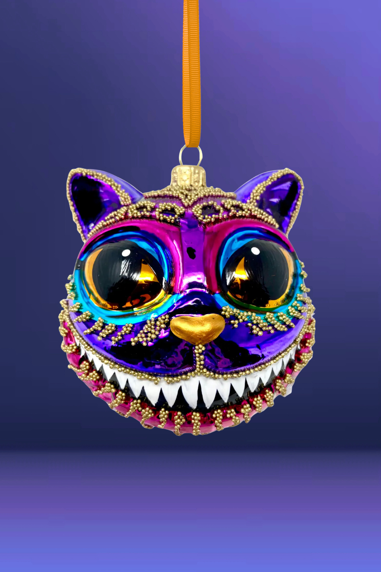 Amethyst Cheshire Cat Glass Ornament - Southlake Paws