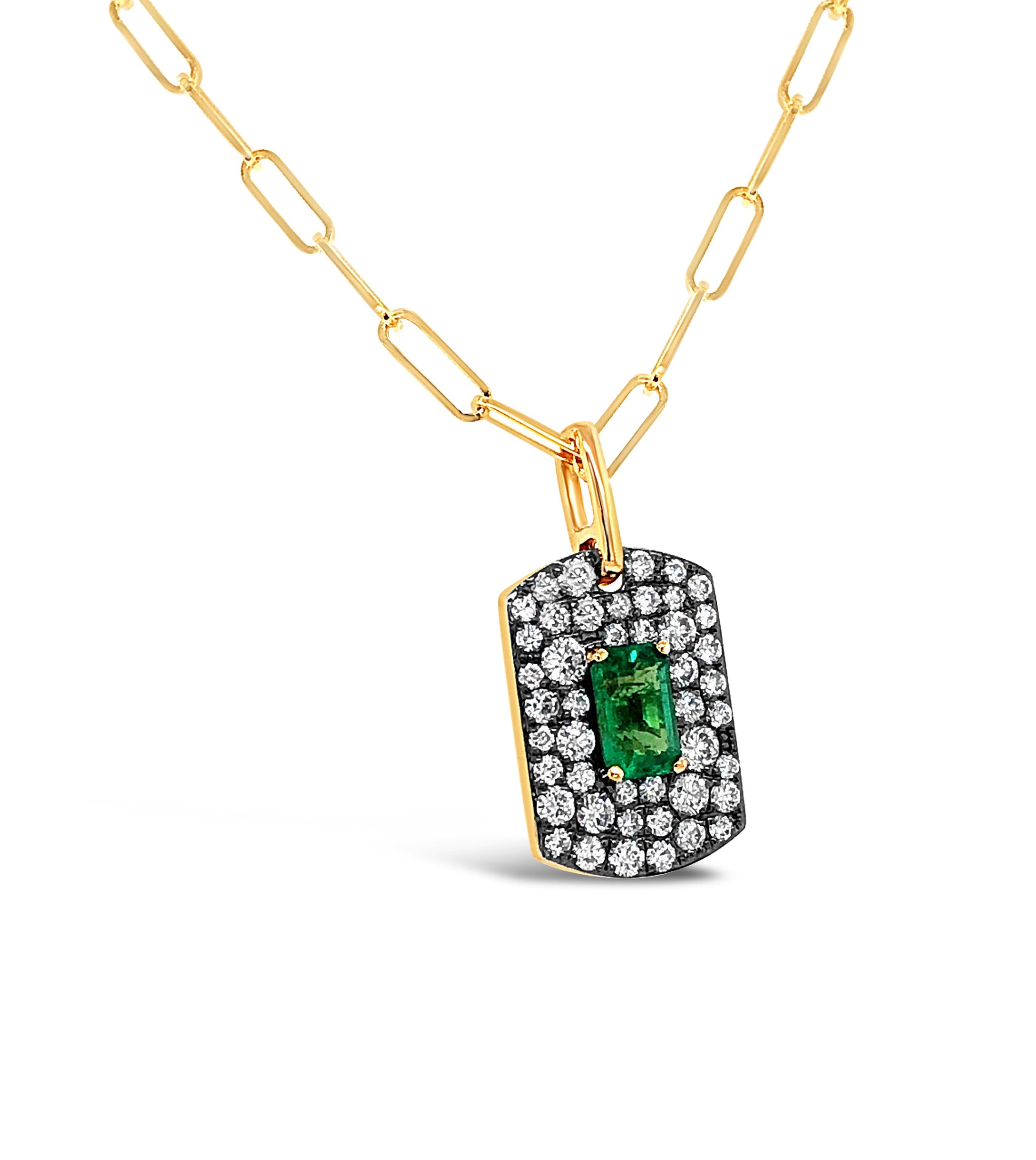 OLIVE & CHAIN Emerald & Diamond Dog Tag Necklace